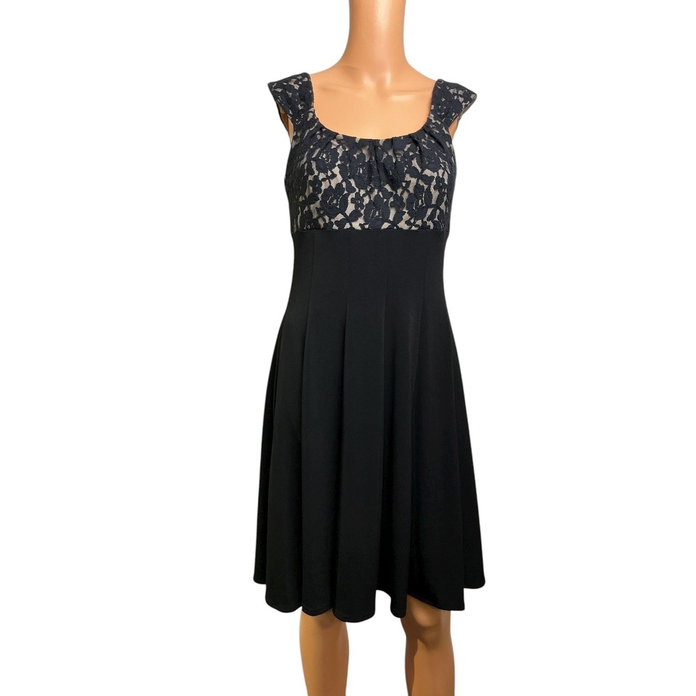 London Times Black Lace Fit and Flare Cocktail Party Dress